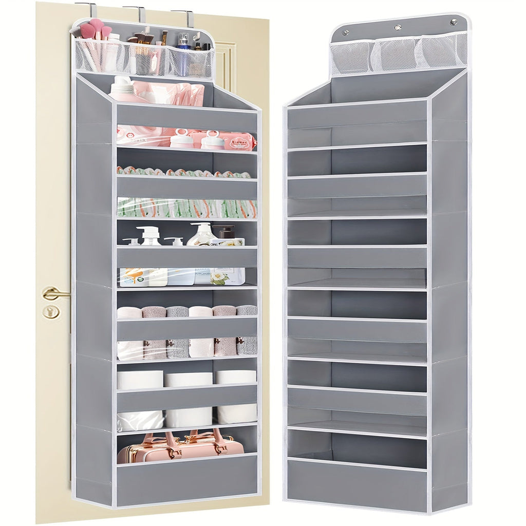 Over-the-Door Hanging Storage Organizer, 7 Spacious Pockets with Clear Window, 50 lb Capacity Door Organizer for Shoes Diapers & Bedroom Storage, Dark Grey