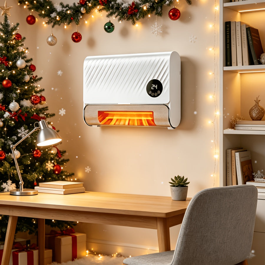 1500W Smart Wall-Mounted Space Heater – 3 Heat Settings Remote & Touch Control 12H Timer Fast Heating Overheat Protection for Bedroom Bathroom & Office in Black