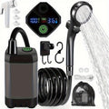 Portable Camping Shower 6000mAh Rechargeable - LED Display, Multiple Modes, IPX7 Waterproof, 120-Min Runtime, 3-in-1 Hook for Hiking, Pet Washing, Car Washing & Beach - Gray & Black