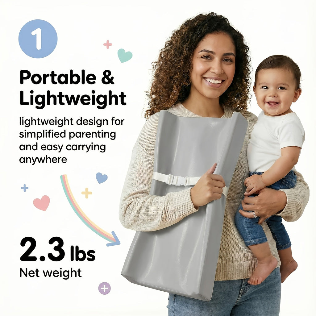 PASAMIC Secure Grip Baby Diaper Changing Pad for Dresser, Waterproof & Wipeable Contoured Changing Pad, Standard Size 15.74 x 31.1 Inch, Non-Slip Baby Changing Mat for Dresser Top, Grey, Beige & Pink