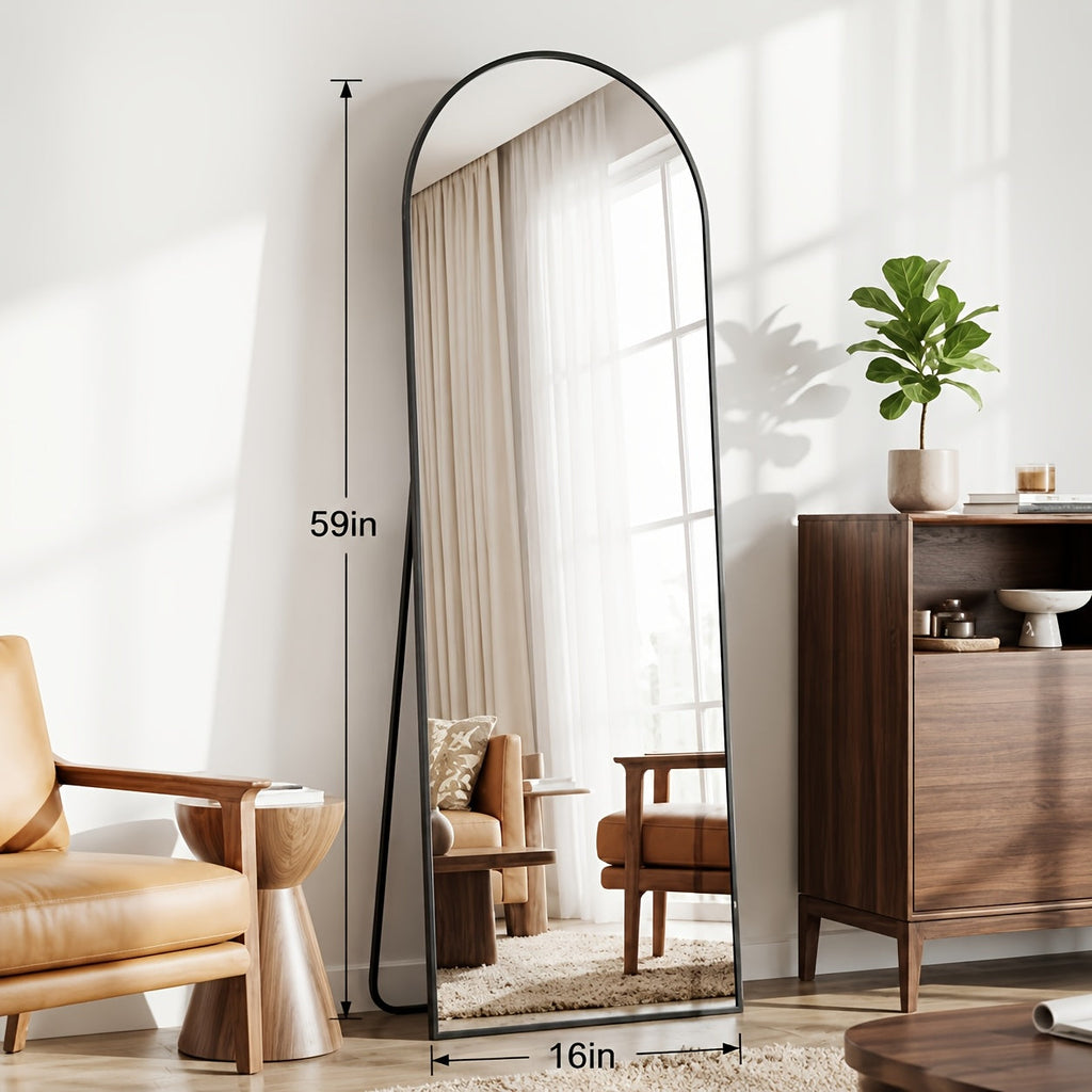 Full Length Mirror 58"x20" – Leaning Free-Standing or Wall Mounted Floor Mirror for Bedroom Dressing Room & Cloakroom in Black & Gold