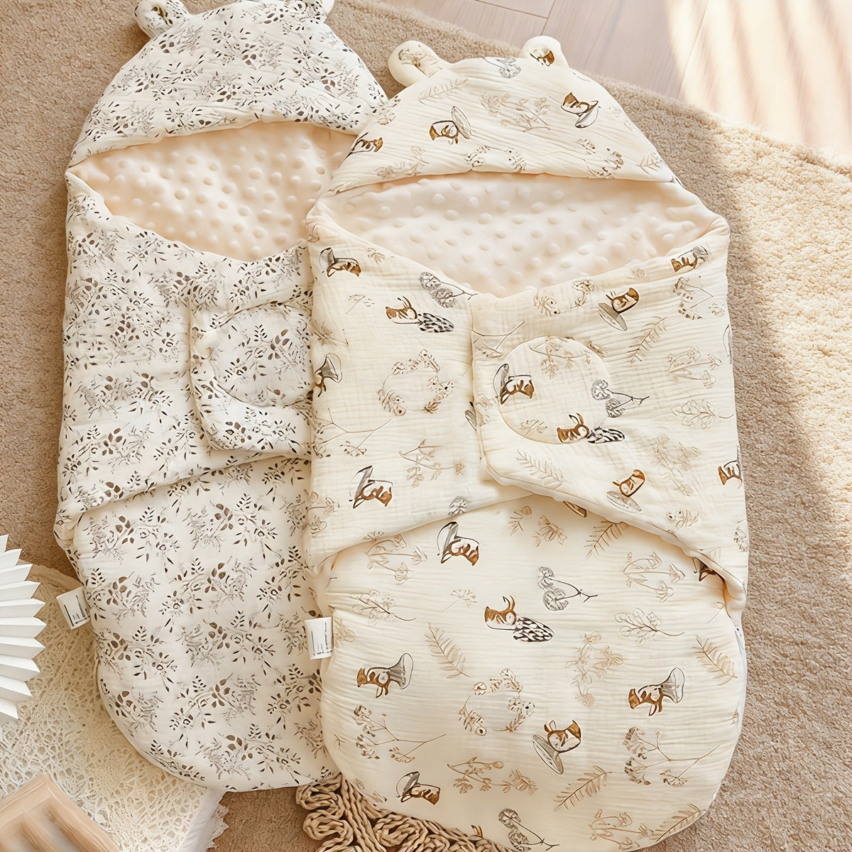 Thickened Baby Blanket with Beanbag Filling, Extra Comfort Warm Cozy Infant Blanket for Newborns & Babies, Soft Plush Baby Cuddle Blanket, Jungle Bunny & Flowering Hibiscus
