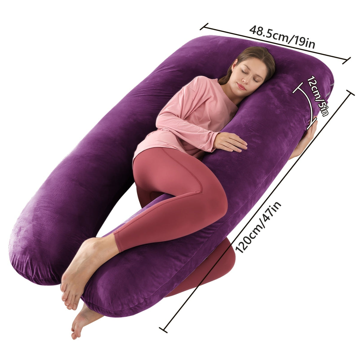 U-Shaped Pregnancy Maternity Pillow Full Body Support Back Neck Leg Soft Polyester Portable for Expecting Moms – 6 Colors