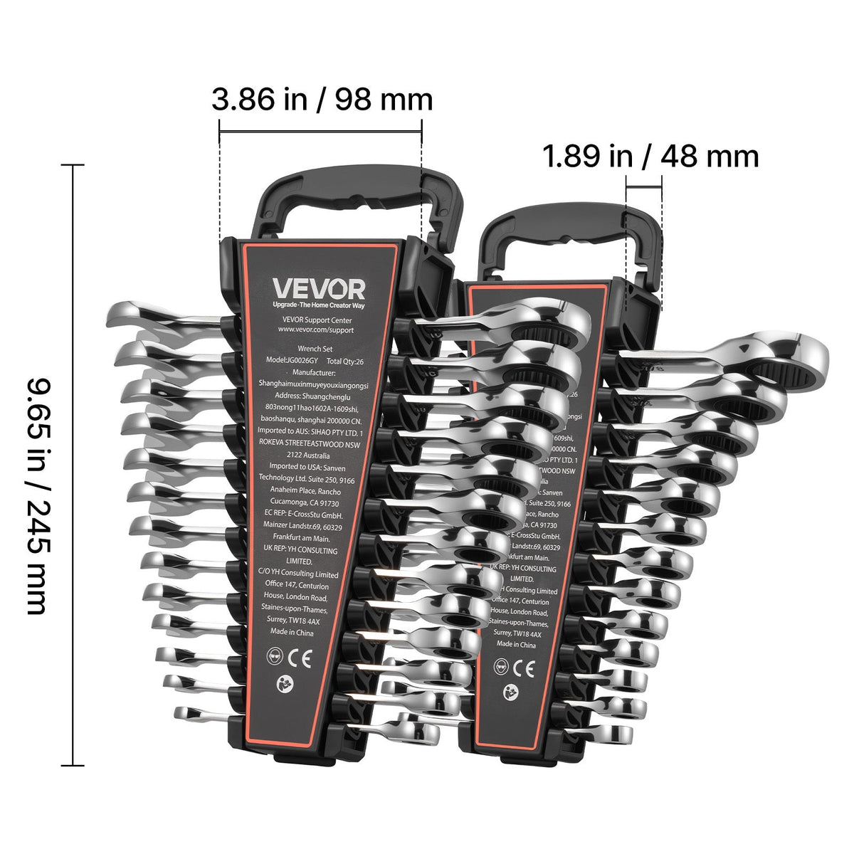 Ratcheting Combination Wrench Set 26-Piece SAE & Metric, 72-Tooth Cr-V Steel, 5° Micro-Swing, Dual-End Open Ratchet, Clear Size Labels, Rack Organizer, for Automotive DIY Home Repairs, Silver
