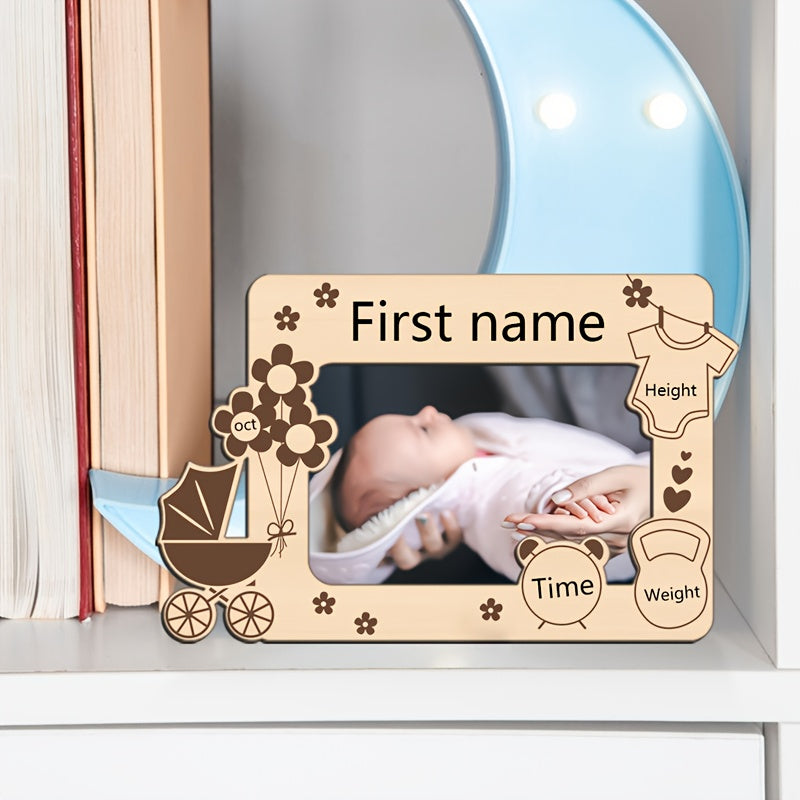 Wooden Baby Commemorative Photo Frame, Birth Stats Recording Frame for Name Height Weight & Date of Birth, Nursery Family Photo Decoration Keepsake Gift, Style A & B