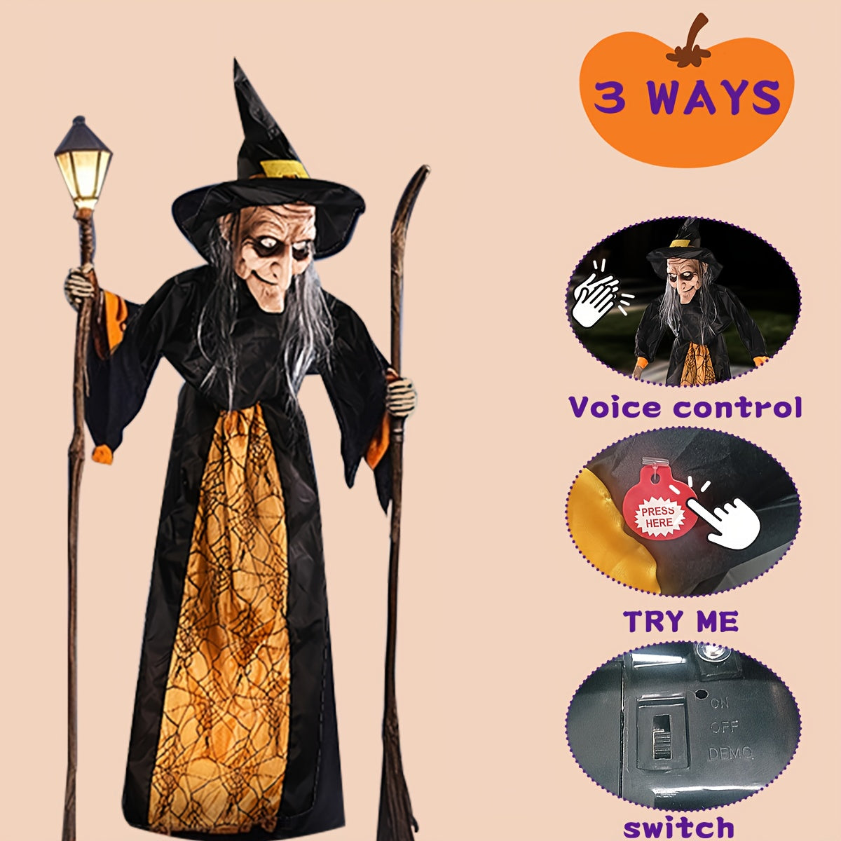 Halloween Voice-Activated Talking Witch Decoration – Animated Speaking Witch Pendant for Indoor Outdoor Haunted House Party Decor