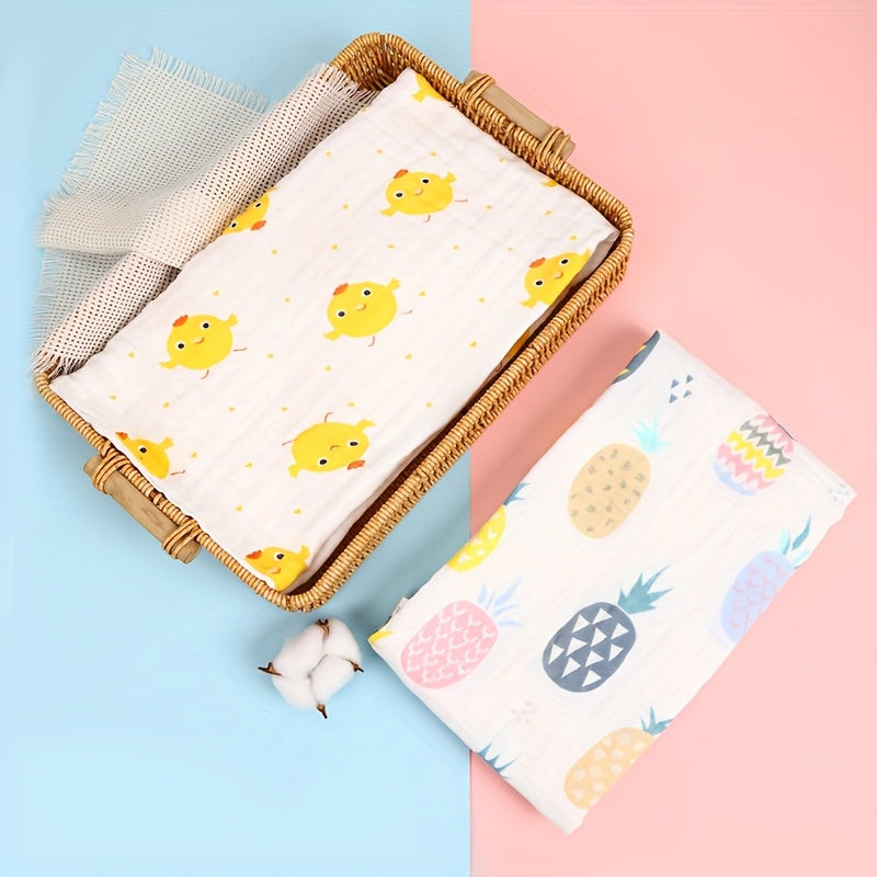 Baby Bath Towel Wrap for Newborns, Soft Absorbent 4-Layer Muslin Gauze Cotton Hooded Bath Towel Blanket for Infants & Toddlers, Cute Print Baby Shower Gift for Boys & Girls