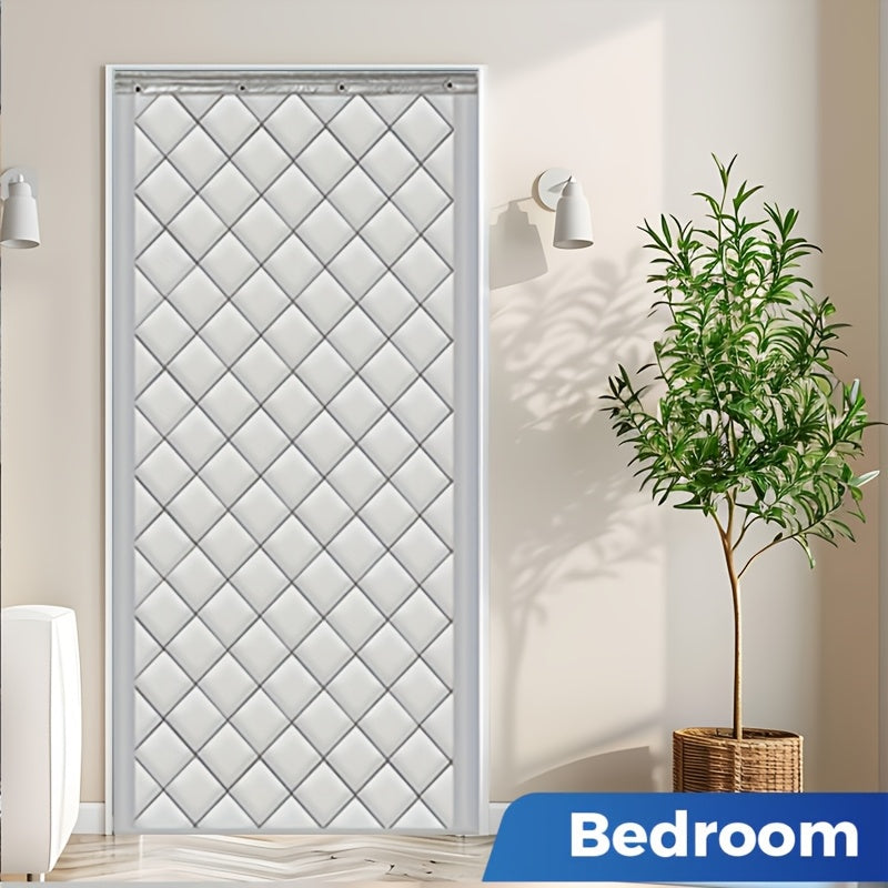 Thermal PU Door Curtain - Winter Insulation, Windproof & Cold-Resistant Partition Curtain, Checkered Pattern, Polyester - 35" & 39" Wide - Grey & Brown