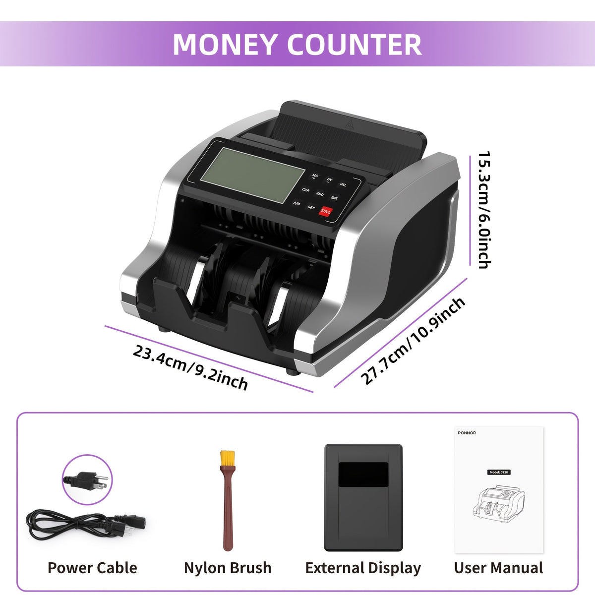 Money Counting Machine with UV/MG/IR/MT/DD Counterfeit Detection – 1,300 Bills/Min, 5 Counting Modes, 3.7" LCD Dual Display, 12-Key Panel, Quiet Mode <60dB, for USD & EUR, Black or Silver – Nova Mart