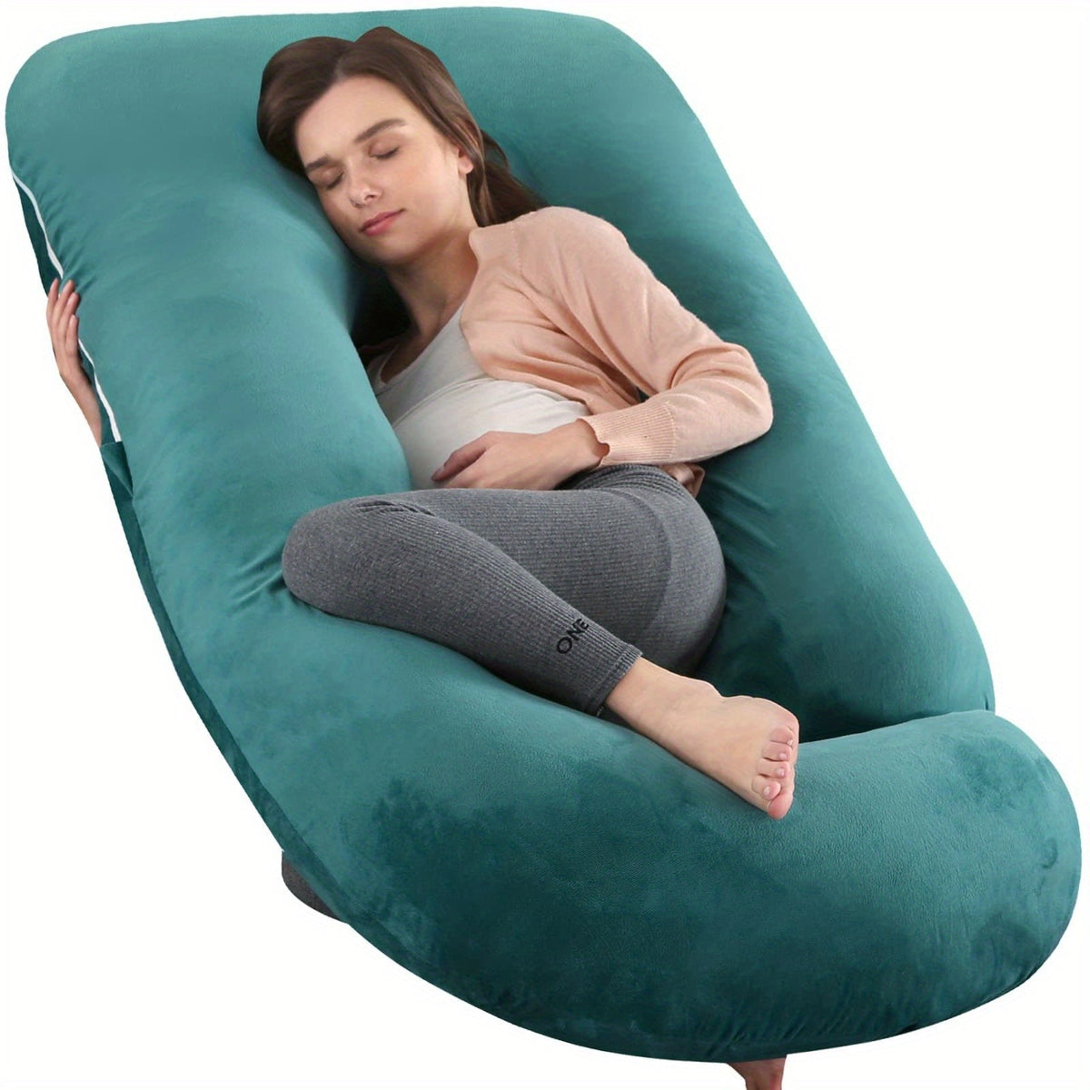 J & U-Shaped Pregnancy Pillow, Full Body Maternity Pillow with Velvet & Flannel Cover, Back, Legs & Belly Support for Pregnant Women, 43", 47" & 55", Multiple Colors