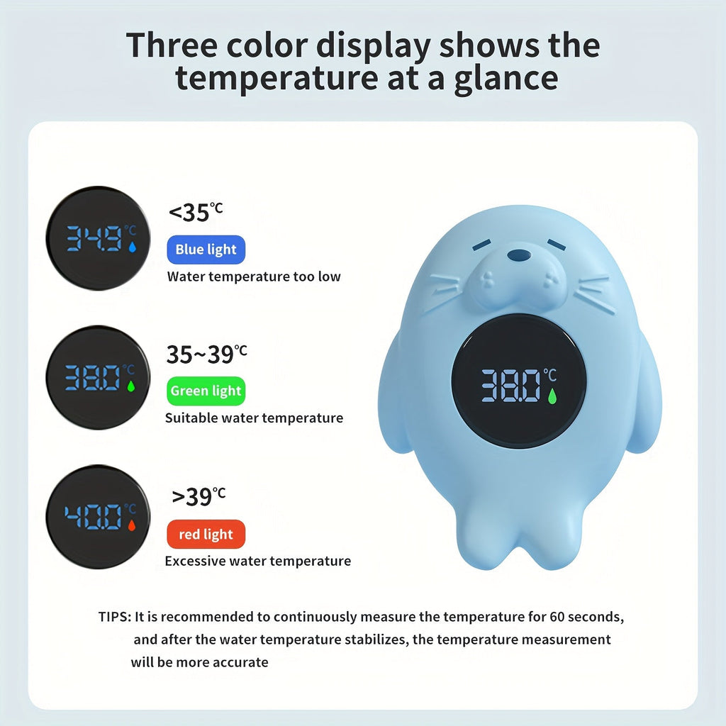 Sea Otter Floating Baby Bath Water Thermometer, Digital Water & Room Temperature Thermometer for Infant & Toddler Tub and Pool, Auto On/Off with Temperature Warning, Blue & Grey