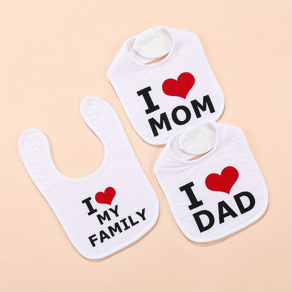 Baby Drool & Teething Bibs Set of 3, Cute Family & Love Themed Infant Bib for Boys & Girls, Soft Absorbent Newborn Bib with Funny Sayings, Baby Shower Gift for New Parents