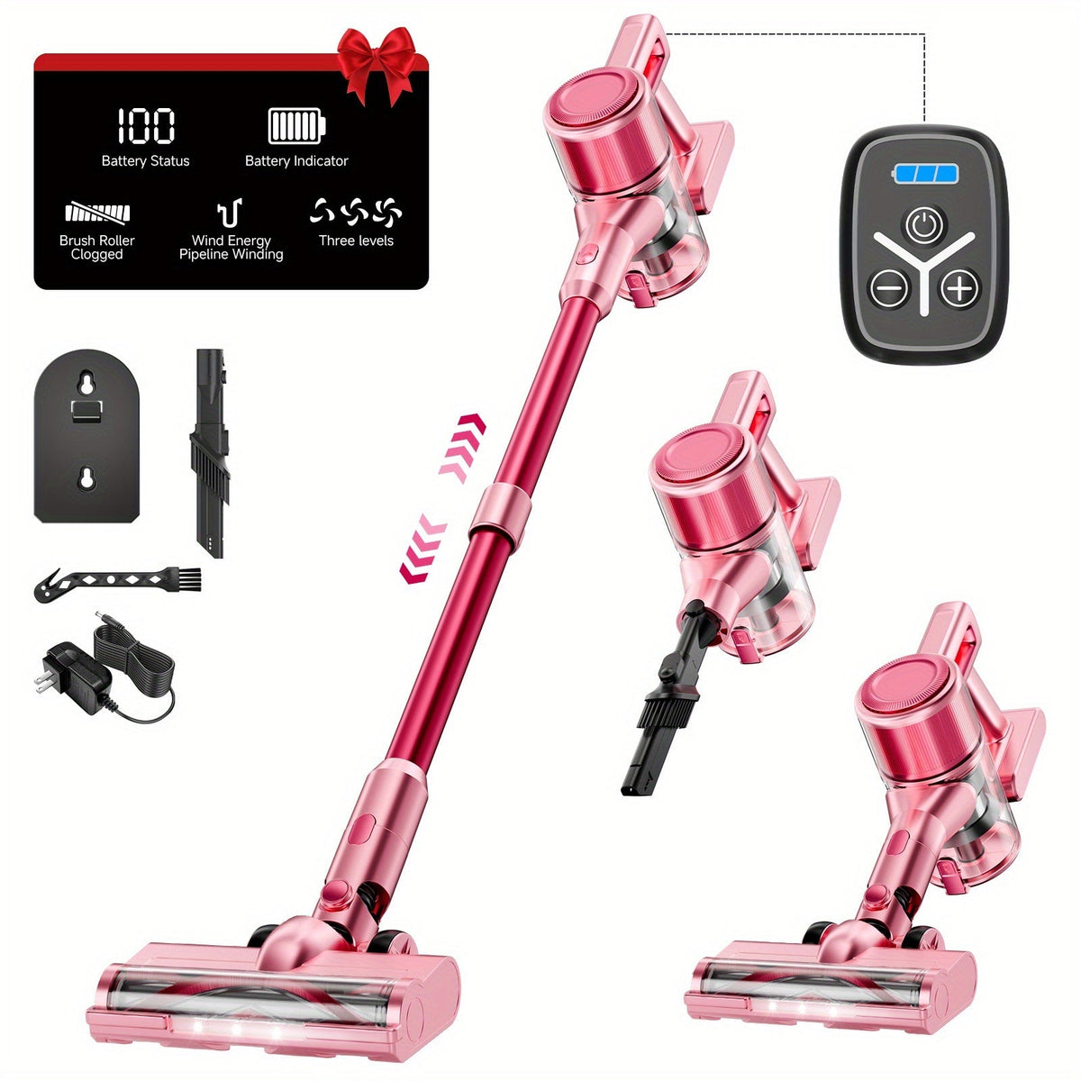 Cordless Vacuum Cleaner 8-in-1 Lightweight Wireless Stick Vacuum for Hardwood Floor, Carpet & Pet Hair, Home Essential Cleaning Gadgets for Housekeeping, Golden Black Pink White Yellow