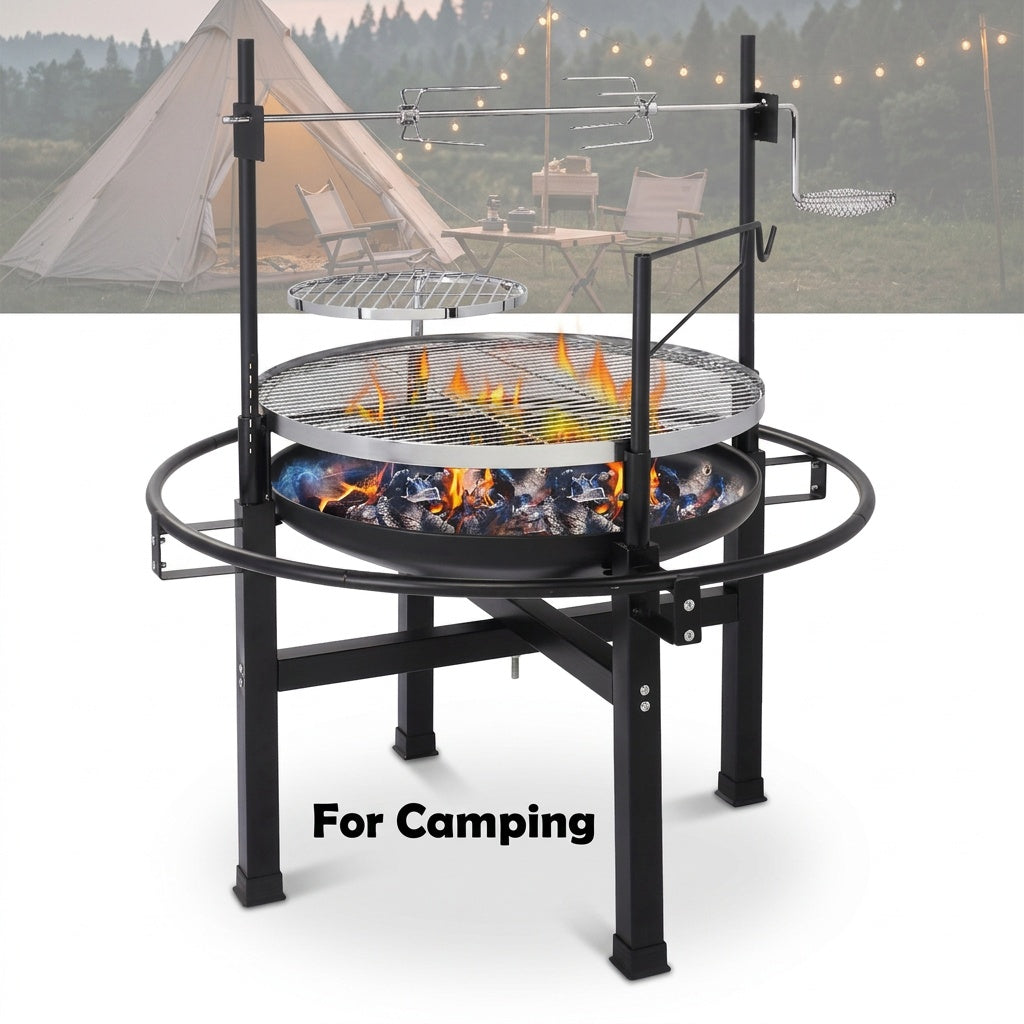 33-Inch Outdoor Wood Burning Fire Pit with 2 Grills, Swivel Cooking Grate & Removable Grill, for Backyard, Patio, Picnic & BBQ
