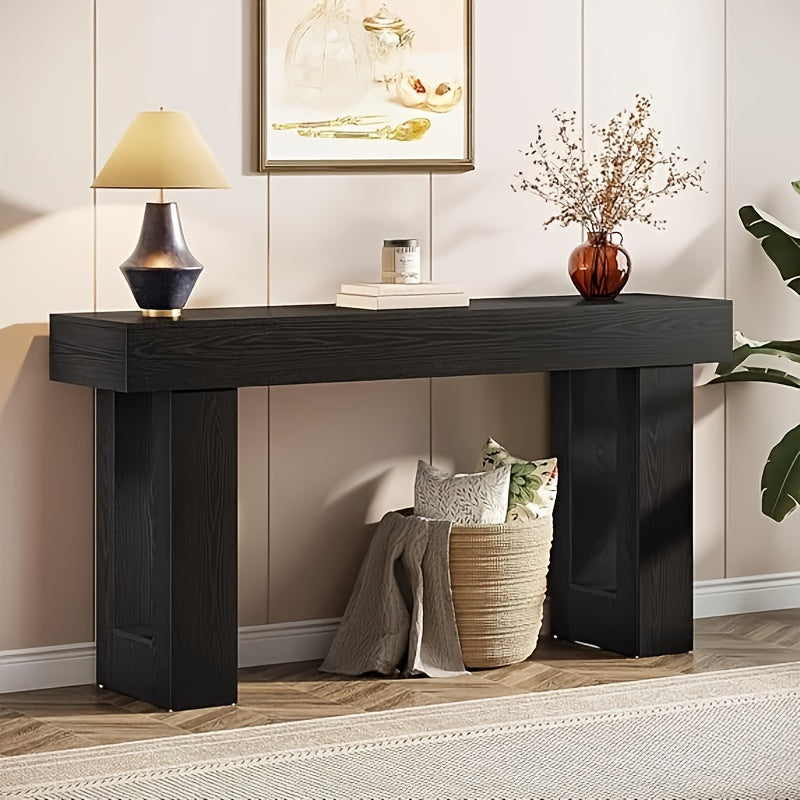 63-Inch Farmhouse Console Table, Rustic Wooden Sofa Table Behind Couch, MDF Entryway Table with Anti-Wobble Foot Pads for Hallway Living Room, Versatile Country Style Home Decor