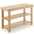 3-Tier Bamboo Shoe Rack Bench - 27.6in Wide, 286lb Capacity, Compact Storage Organizer - Entryway, Bedroom, Living Room & Balcony - Wood & Brown