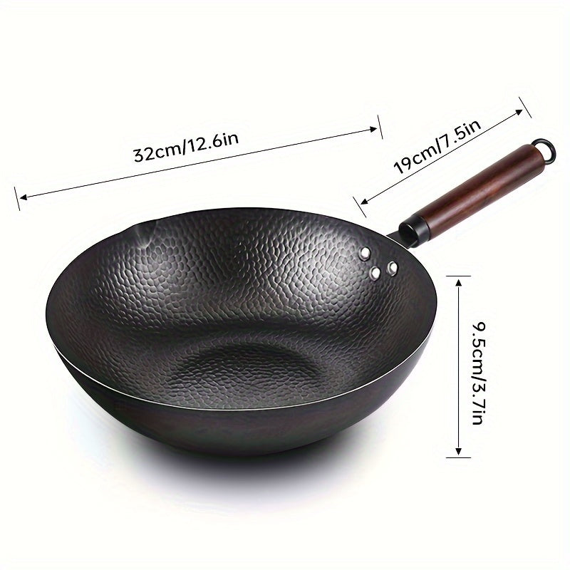 12.6" Carbon Steel Wok with 11-Piece Cookware Accessories - Flat Bottom Chinese Stir Fry Pan for Induction, Electric, Gas & Halogen - All Stoves Compatible