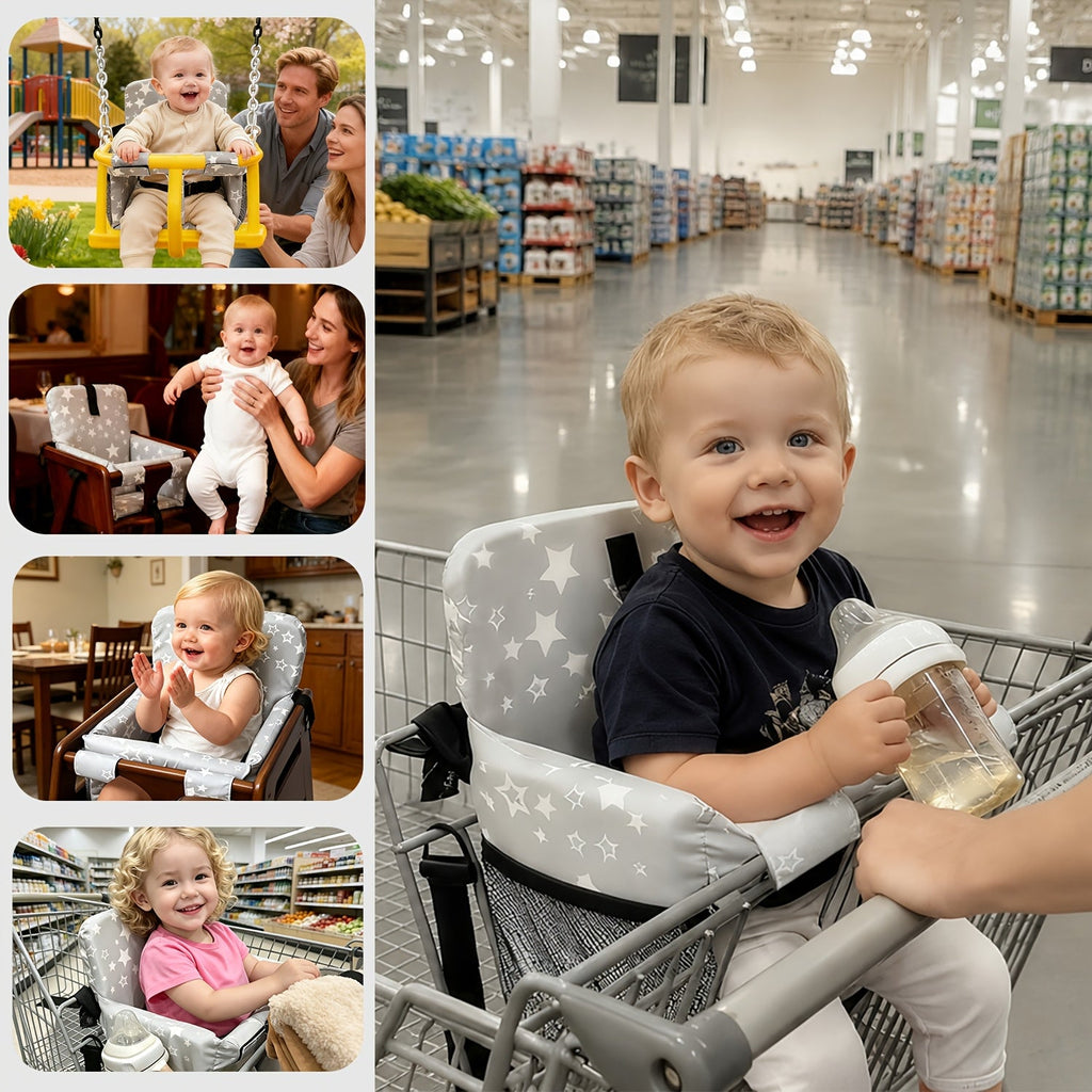 Multi-Purpose Baby Stroller & High Chair Cushion, Soft Comfortable Seat Pad for Children Up to 15kg / 33lb, 3 Styles Including Cloud Grey Rainbow & Star Gray