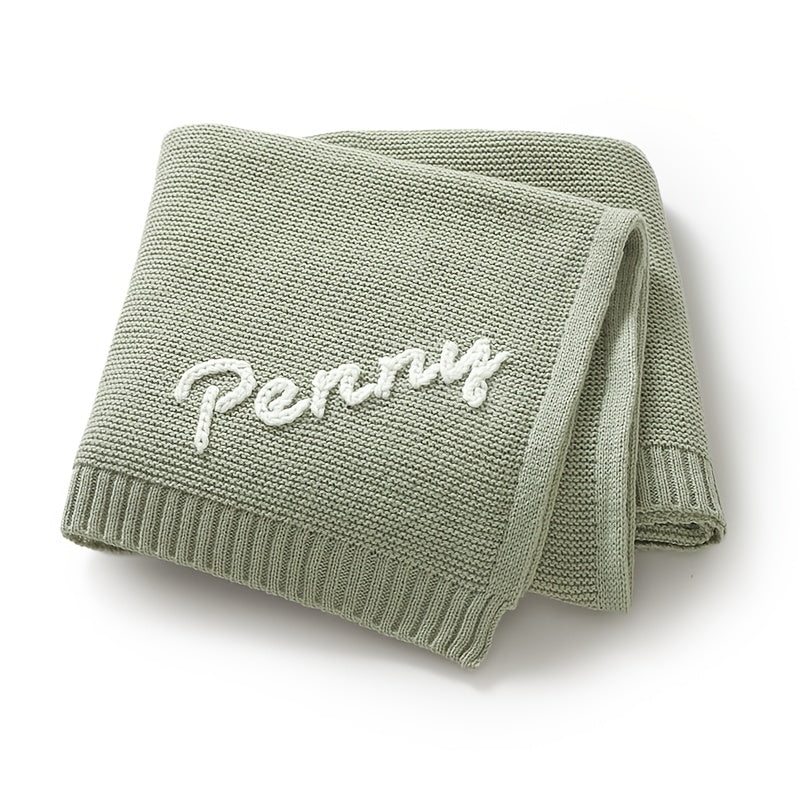 Personalized Hand-Embroidered Baby Name Knitted Blanket, Custom Name & Birthday Keepsake Blanket, 17 Color Options, Unique Baby Shower Birthday & Newborn Gift