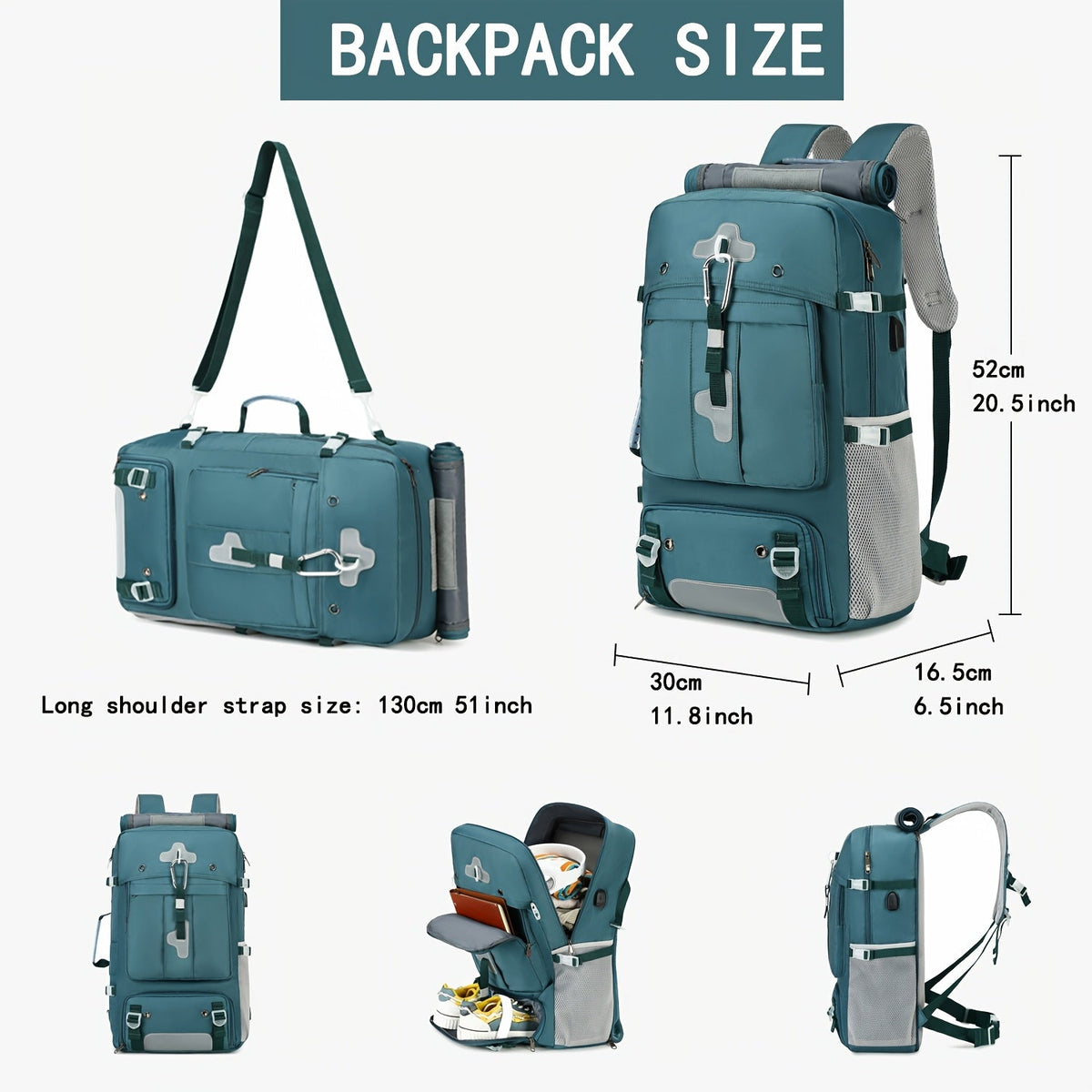 Large Travel Backpack with Shoe Compartment & 17.3" Laptop Sleeve - Airline Approved Carry-On, Convertible Single or Double Strap, Business Gym Weekender Bag for Men & Women - 6 Colors
