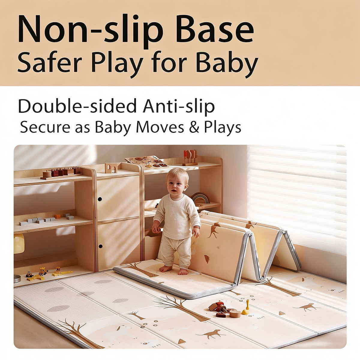 Reversible Foldable Baby Play Mat with Edge Binding, Nordic Minimalist Foam Crawling Mat for Infants & Toddlers, Happy Farm 71"x59" & Polar Bear 79"x71", Cloud & Forest Animal Pattern Nursery Playmat
