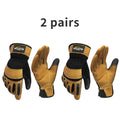 Cowhide Leather Work Gloves 2-Pair - Impact Protection, Grip Lining, Sweat-Wipe Towel Cloth, Tear-Resistant Heavy Duty Men's Safety Gloves for Garden, Outdoor & Construction - Sizes M to XXL