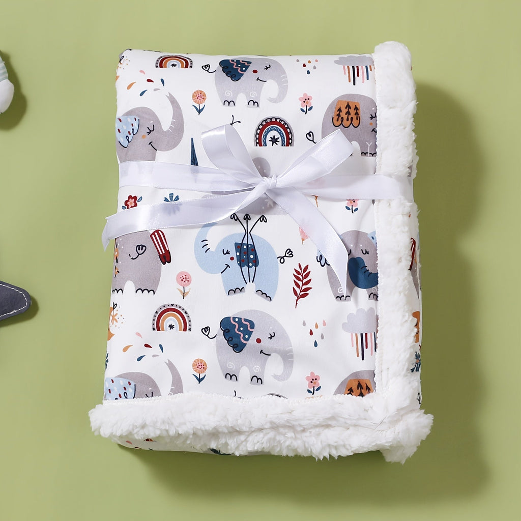 Double-Layer Baby & Kids Blanket with Cute Animal Prints, Soft Thick Polyester Throw for Infants & Toddlers, Machine Washable Spring Autumn Blanket for Boys & Girls, Baby Shower Gift