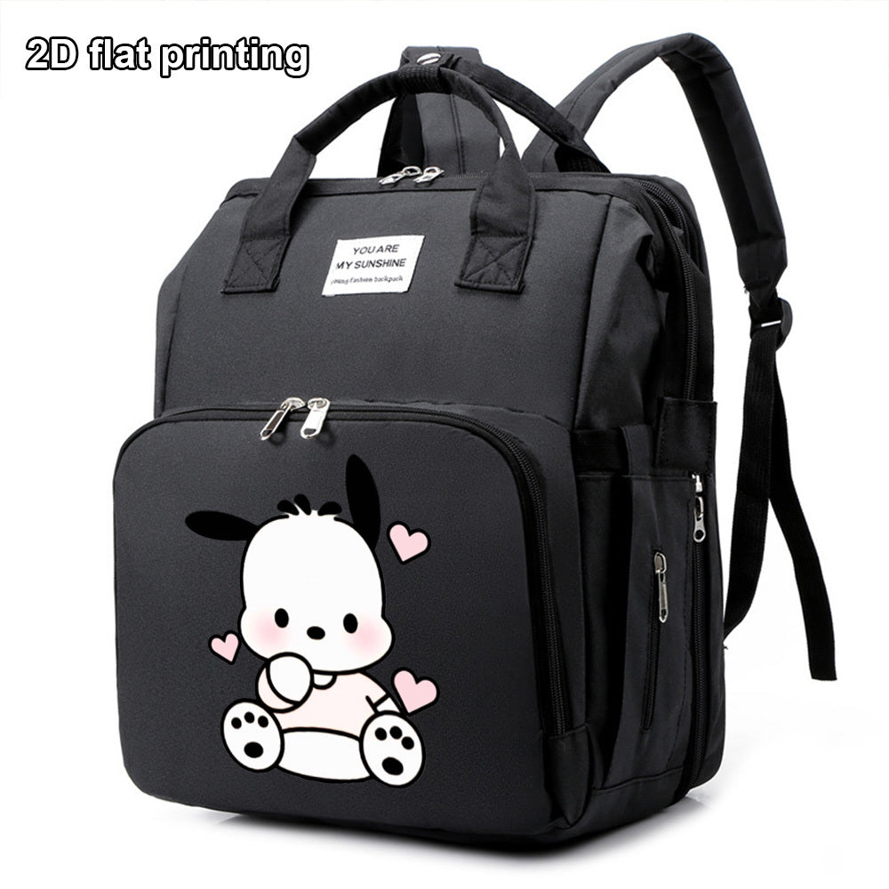 Cute Cartoon Puppy Print Diaper Backpack, Large Capacity Baby Bag for Daily Travel & Outdoor Activities, Stylish Mom & Dad Baby Bag, Black Purple & Grey
