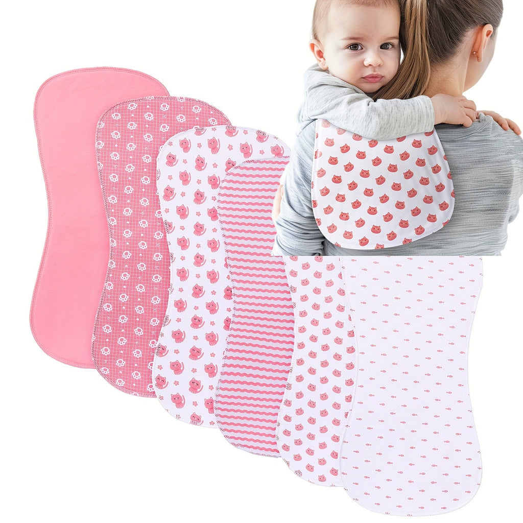 6-Pack Soft Absorbent Baby Burp Cloths, Cute Spit-Up Towels for Newborns & Infants, Gentle Baby Shoulder Cloth Set for Feeding Burping & Drool, Pink
