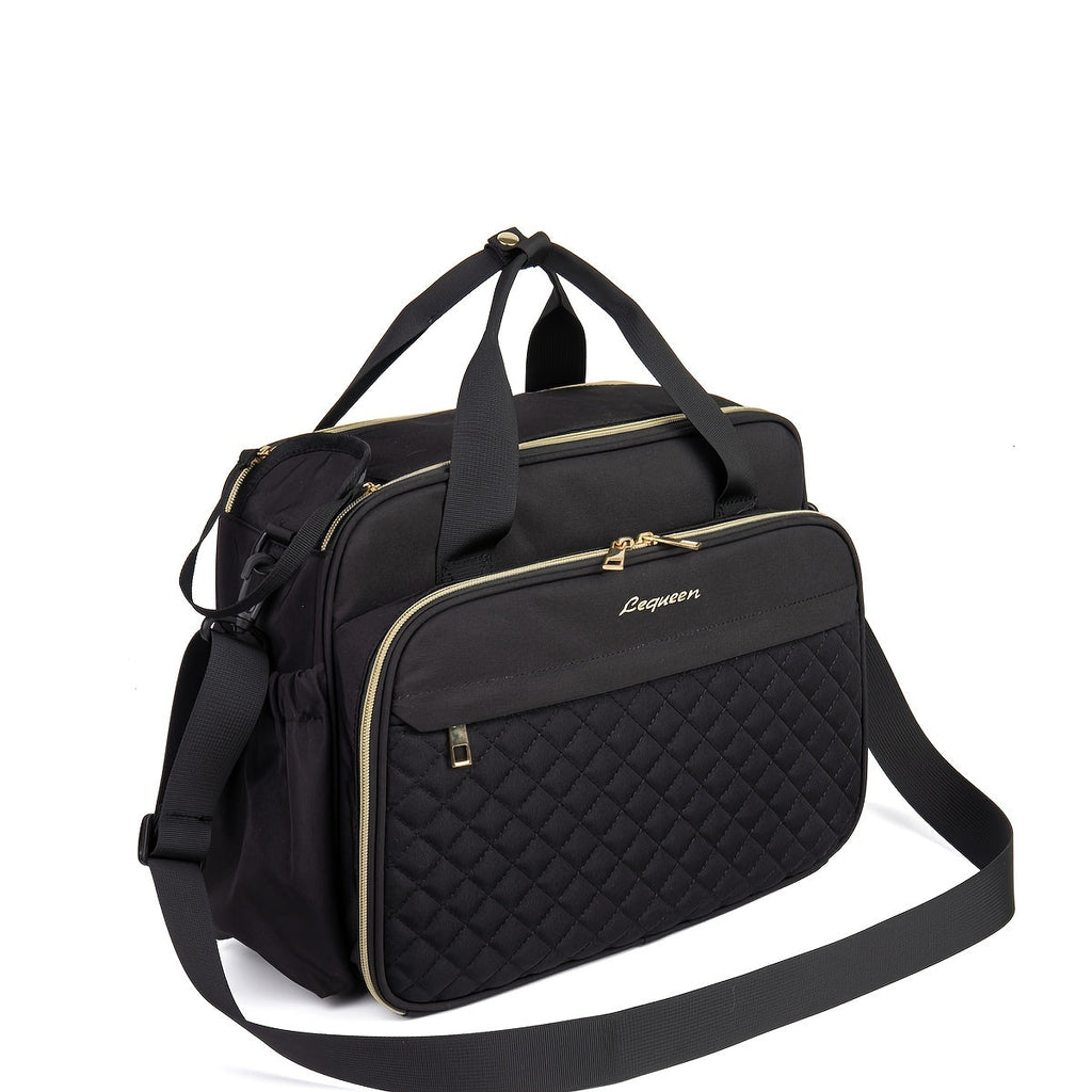 High-Capacity Quilted Oxford Diaper Bag with Crossbody Strap, Multi-Functional Large Capacity Baby Bag for Travel & Daily Use, Stylish Mom Bag in Black Grey & Pink Grey