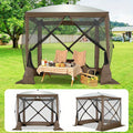 8x8 Pop-Up Gazebo with Mesh Tent Portable Outdoor Canopy with Tote Bag & Ground Stakes for Camping Garden Picnic & Backyard – Brown, Khaki, Blue & Grey