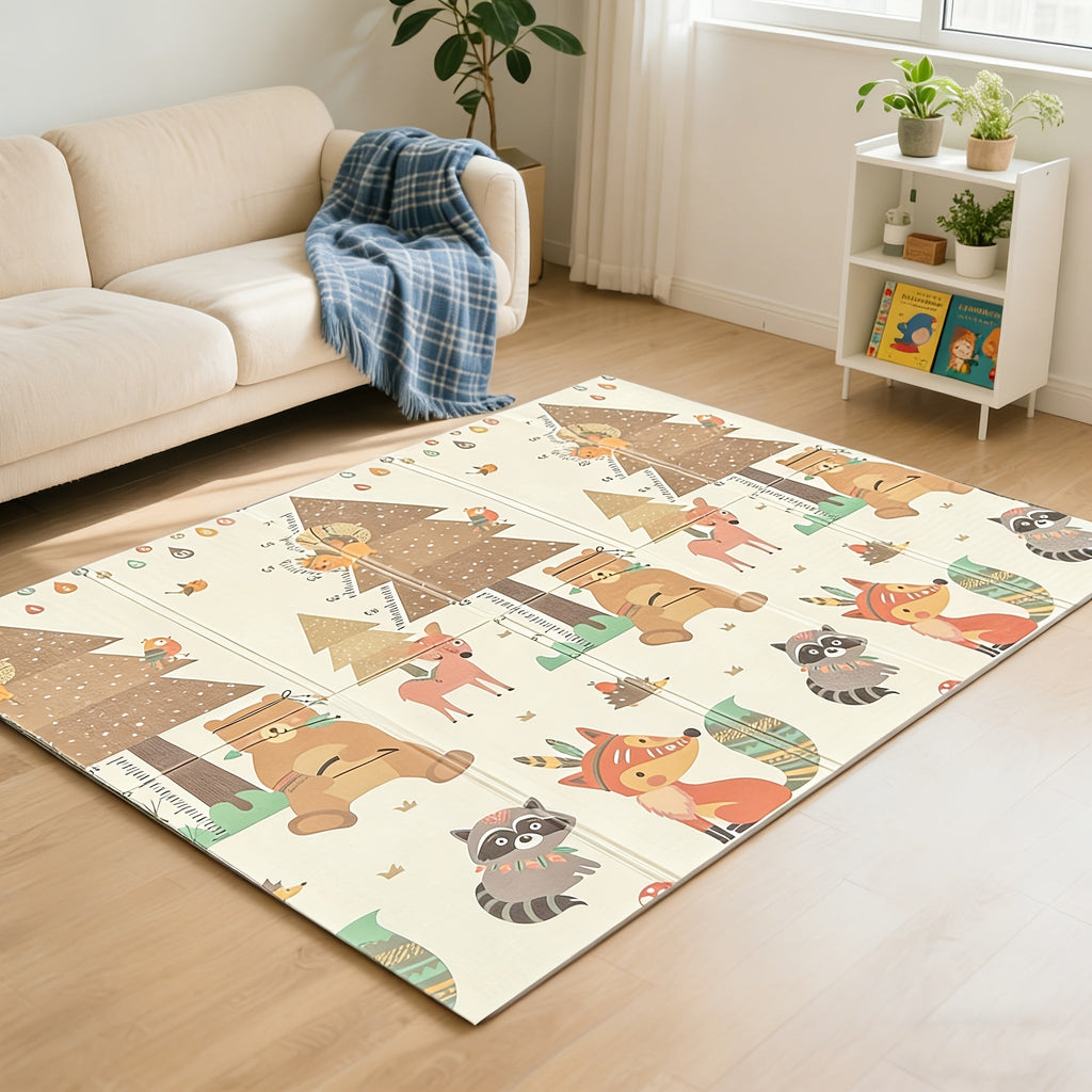Large Baby Crawling Mat, Safe Chewable Thickened Foldable Baby Play Mat, Easy to Clean Baby Floor Mat for Living Room & Bedroom, Fox Design, 78.74" x 59.06"