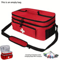 Large First Aid & Emergency Bag with Shoulder Strap - Double-Layer, Multiple Compartments, Mini Compass Included, Portable Emergency Organizer - Red, Gray, Black (Empty Bag Only)