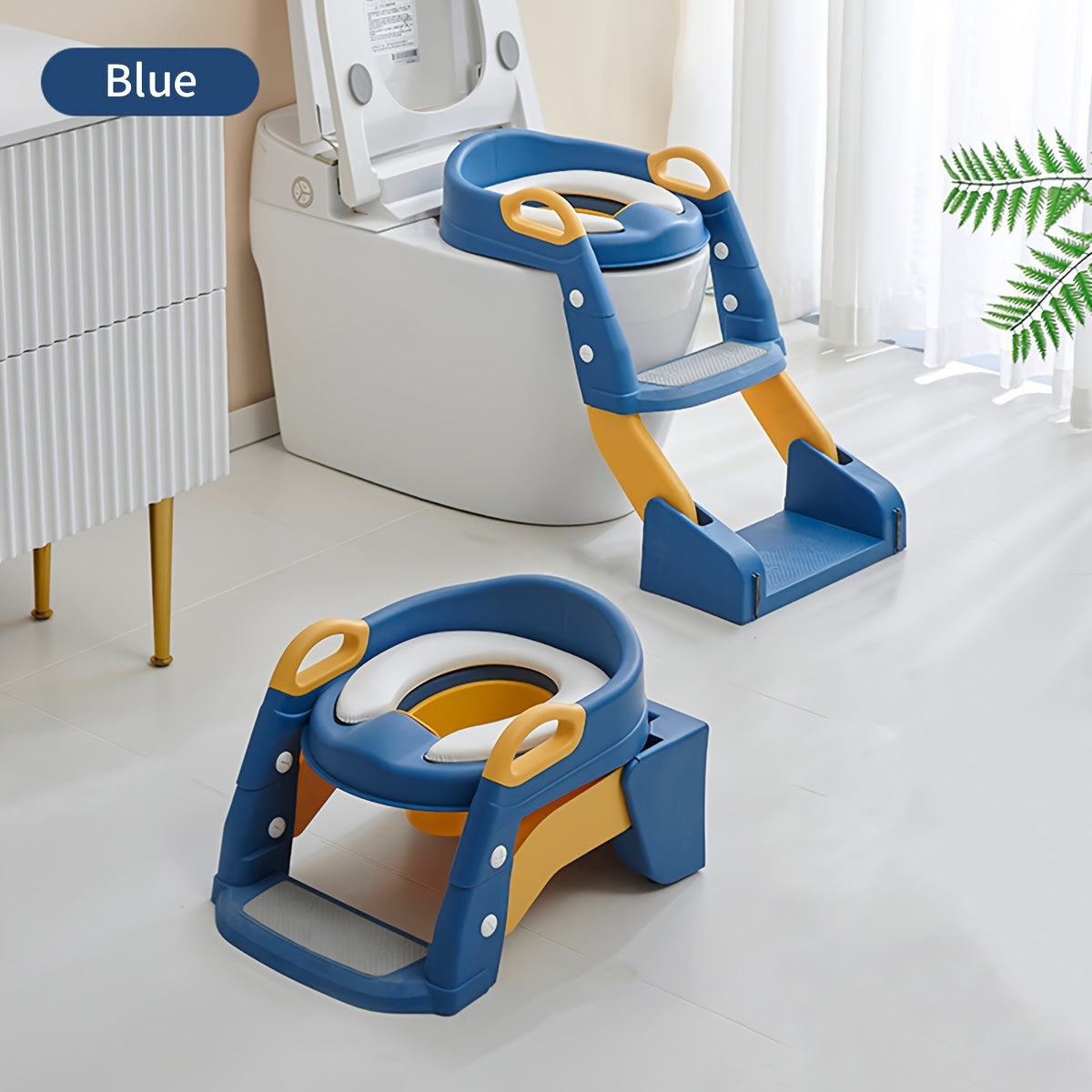 Cochildor Potty Training Seat, Adjustable Toddler Toilet Potty Chair with Sturdy Non-Slip Step Stool Ladder, Handles & Splash Guard, Safe & Stable Potty Training Chair for Boys & Girls, Blue, Grey & Pink