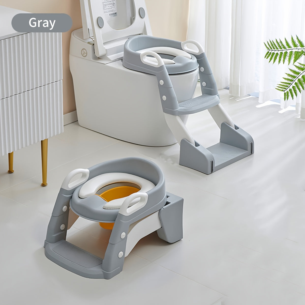Cochildor Potty Training Seat, Adjustable Toddler Toilet Potty Chair with Sturdy Non-Slip Step Stool Ladder, Handles & Splash Guard, Safe & Stable Potty Training Chair for Boys & Girls, Blue, Grey & Pink