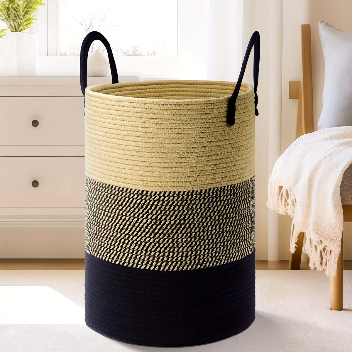 Collapsible Cotton Rope Woven Laundry Basket, Natural Elegant Laundry Hamper for Bathroom Nursery & Living Room, Versatile Storage for Clothes Toys & Blankets, 40L 60L 80L 100L, 9 Colors