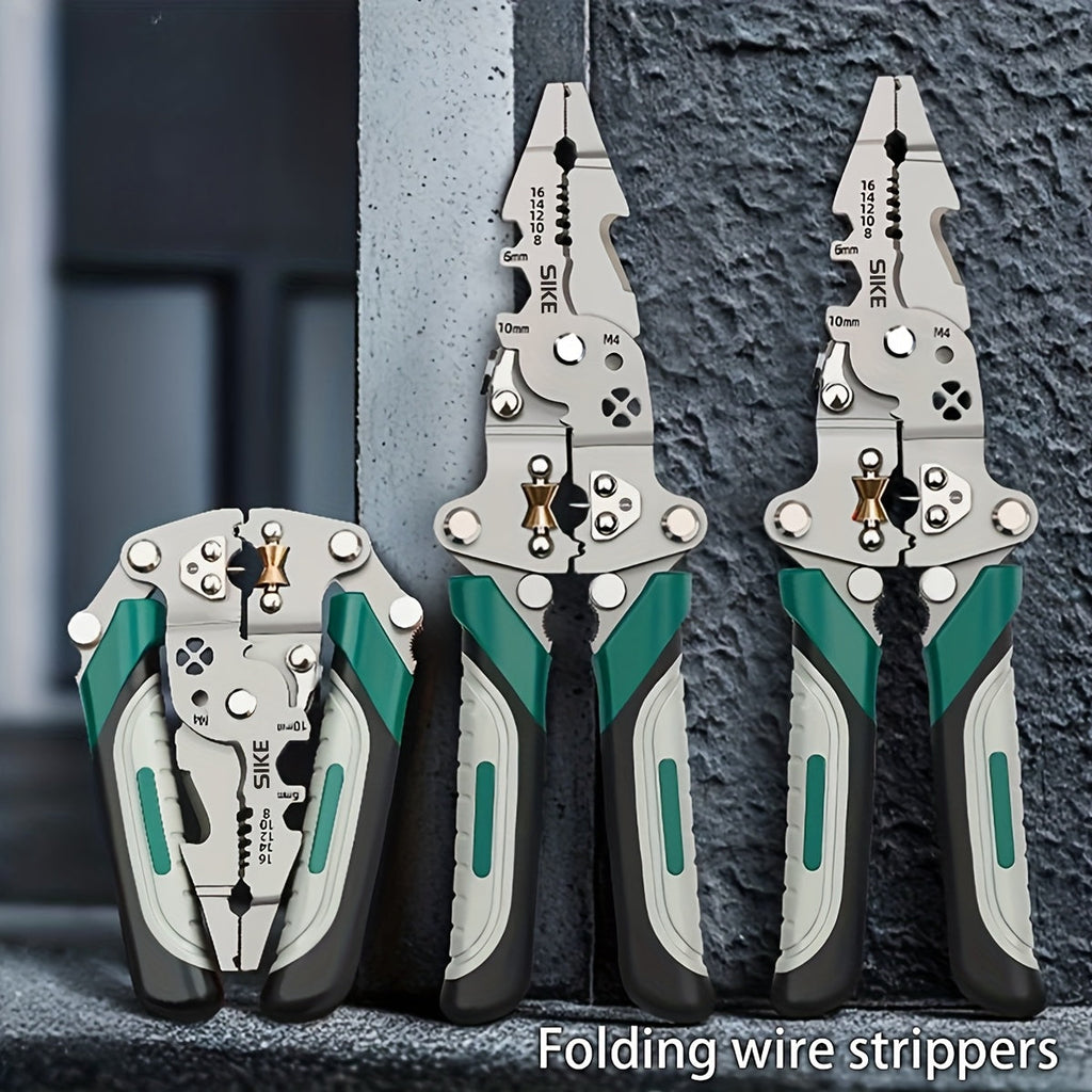 Foldable Multi-Function Industrial-Grade Wire Stripper - Precision Cutting, Crimping & Stripping Tool for Electricians & All Electrical Work