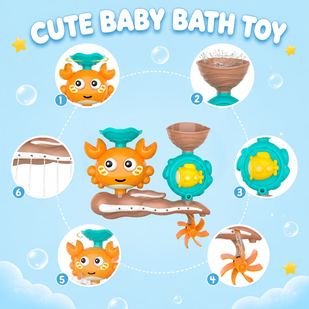 Crab Bath Toy with 2-Way Water Flow, Fun Water Play Bathroom Toy for Kids Toddlers & Babies, Interactive Bath Time Sensory Toy, Random Color