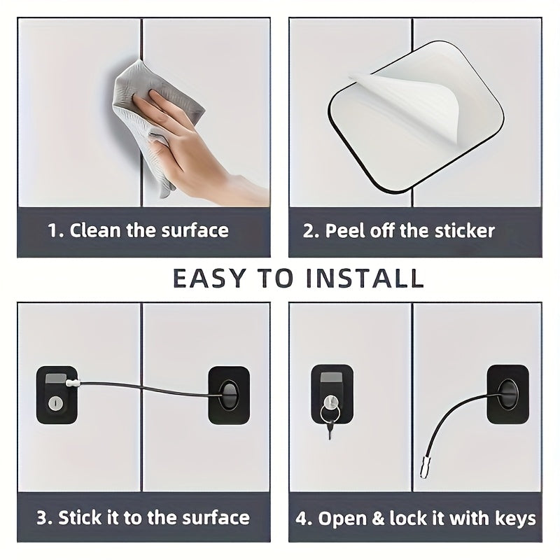 2-Pack Childproof Refrigerator Lock with 2 Keys, No Drill Adhesive Fridge Freezer Lock for Kids & Pets, Universal Fit for Fridge, Freezer, Drawers & Cabinets, White
