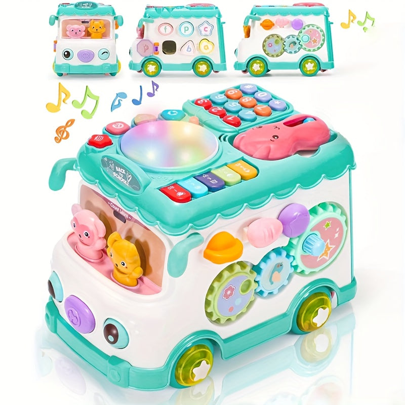 10-in-1 Musical Toy Bus for Babies, Sensory Learning Toy for 6 12 18+ Months, Baby Boy & Girl First Birthday Christmas Gift, Interactive Infant Activity Toy with Lights & Sounds