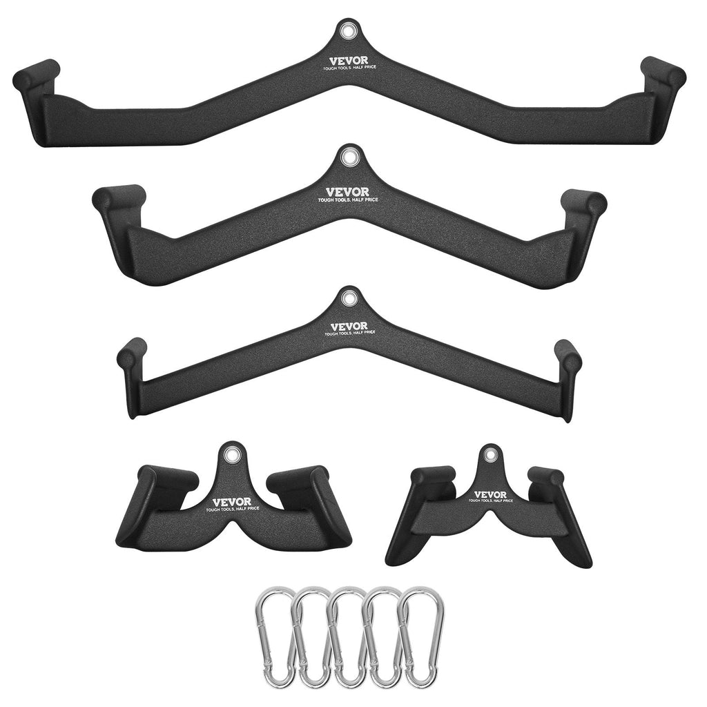 Lat Pulldown Bar Cable Machine Attachment Set 5-Piece Solid Steel V-Bar T-Bar Handle for Home Gym & Commercial Use, 550kg Capacity, Non-Slip Grip, Universal Carabiner Fit – Build Back, Biceps & Triceps