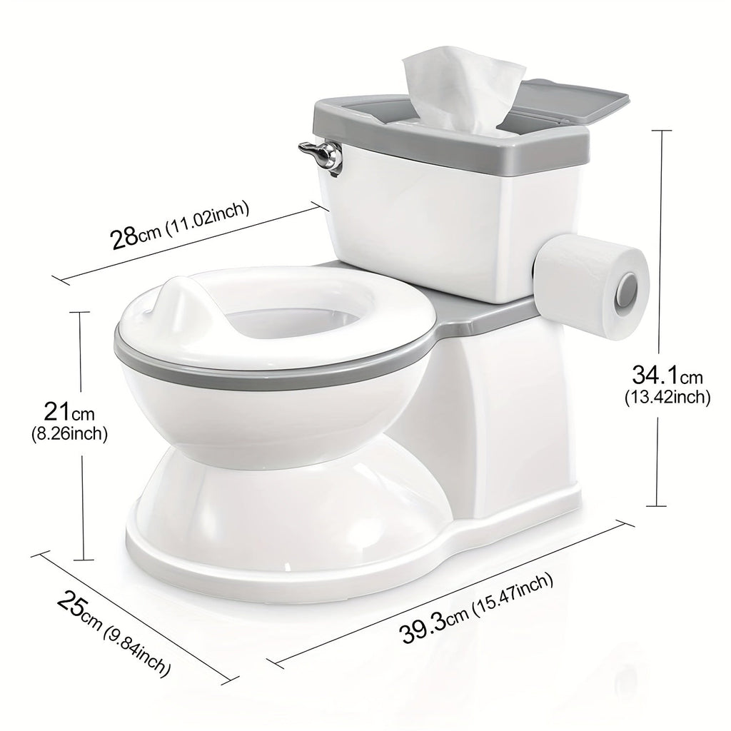 Realistic Toddler Potty Training Toilet with Flush Button & Anti-Slip Rubber Base, Detachable Baby Potty Chair with Splash Guard & Wipe Storage for Boys & Girls 18M+, Gray Blue & Pink