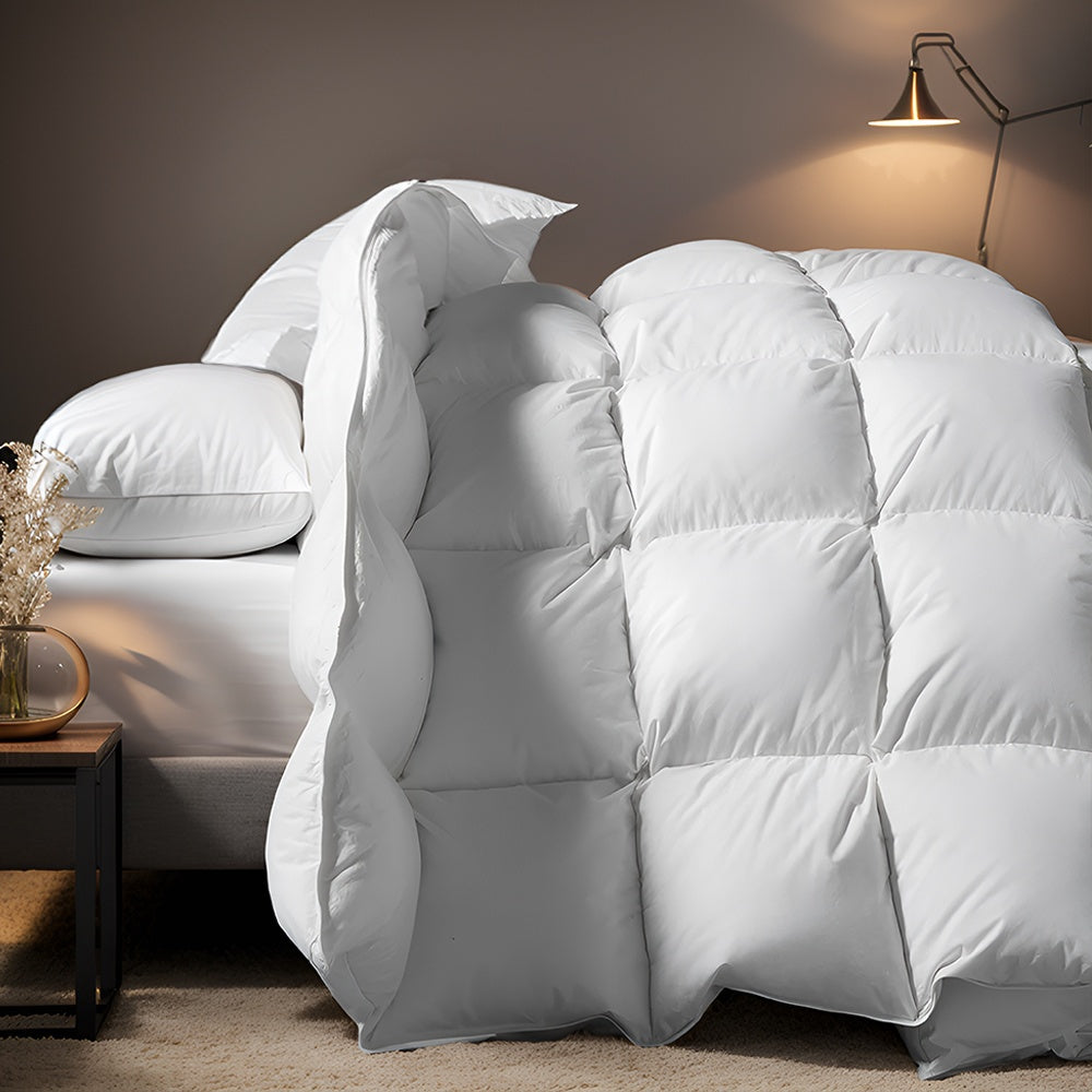 All-Season Down Feather Comforter – Lightweight Breathable & Warm with 8 Corner Tabs in White Light Blue Vibrant Blue Mineral Green | Twin Queen King Cal King Oversized King