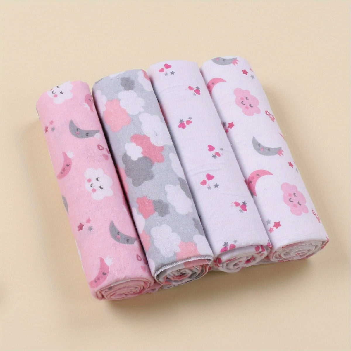 Cotton Flannel Baby Swaddle Blankets Set of 4, Soft Infant Wrap Receiving Blanket for Newborn 0-12 Months, Breathable Muslin-Style Nursery Bedding