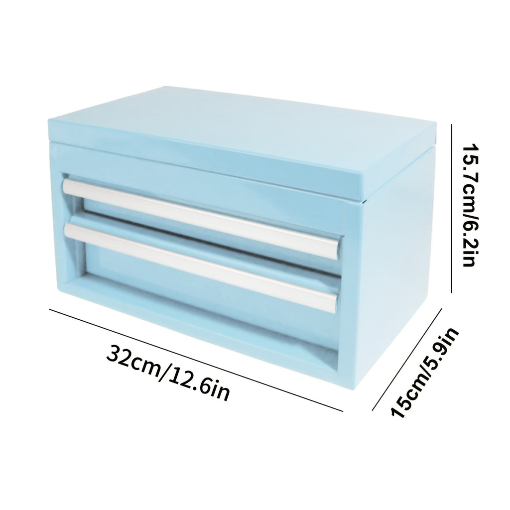 Mini Metal Toolbox with 2 Drawers & Top Storage - Small Garage Hardware Tool Organizer Cabinet - Red, Pink, Macaron Green, Macaron Blue & Black