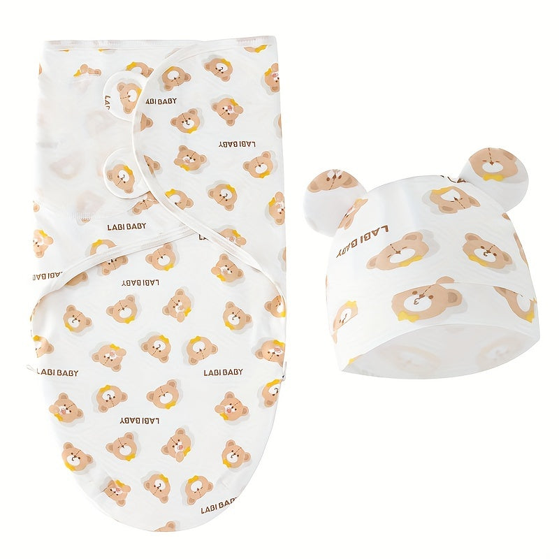 Newborn Blanket and Hat Gift Set for Baby Boys & Girls 0-6 Months, Soft Infant Swaddle Blanket with Matching Beanie, Cute Clouds & Jackrabbit Print Baby Shower Gift