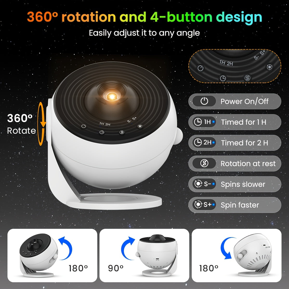 4K HD Earth Globe Galaxy Projector Lamp 13 Film Cards Pro Version Table Lamp for Bedroom Living Room Home Decor Gift White Black