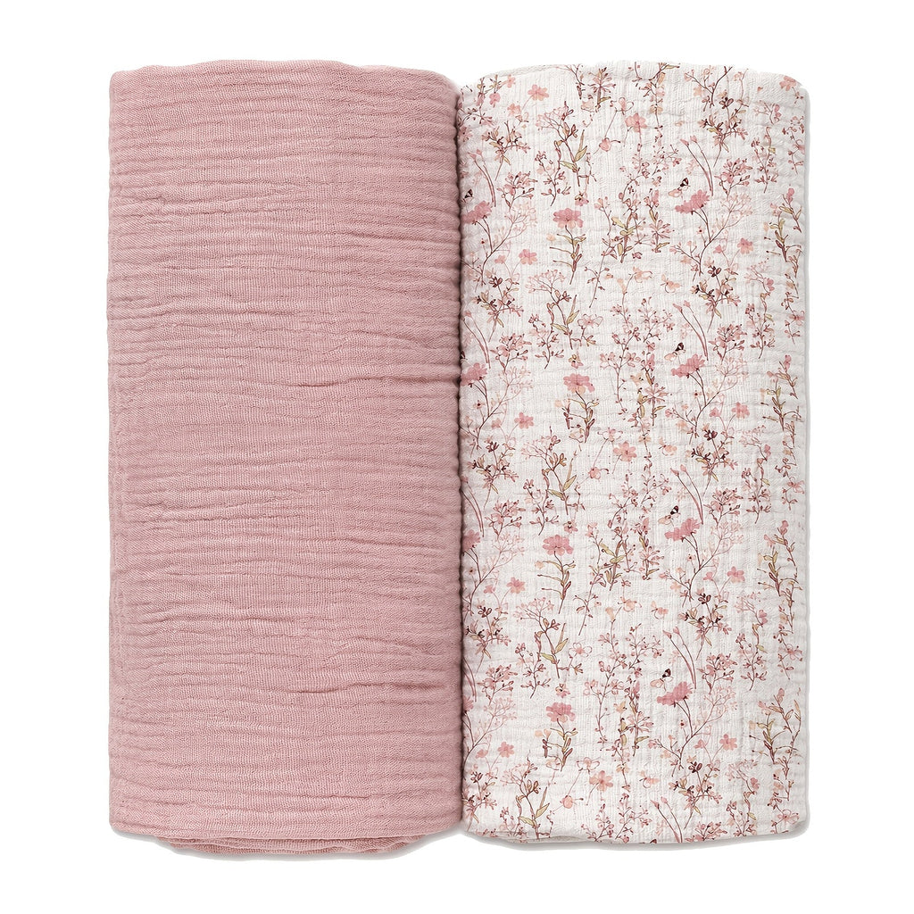 2-Pack Large Muslin Receiving Baby Blanket 38"x40", Soft Breathable Unisex Swaddle Blankets for Newborn Boys & Girls, Pink Green & Blue