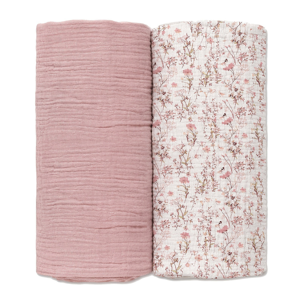 2-Pack Large Muslin Receiving Baby Blanket 38"x40", Soft Breathable Unisex Swaddle Blankets for Newborn Boys & Girls, Pink Green & Blue