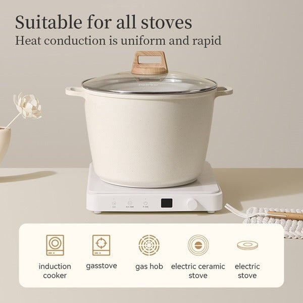 10.5QT Non-Stick Large Soup & Stock Pot – Family Size Even Heating All-Stove Compatible for Soups Stews Boiling & Meal Prep in White